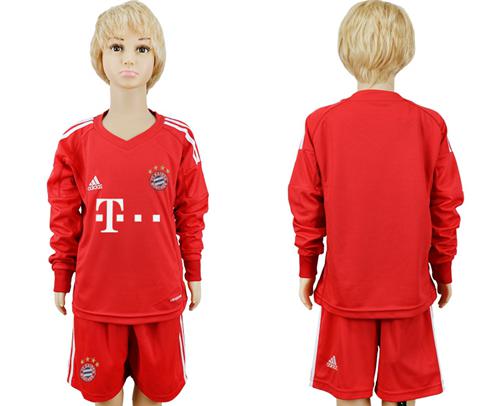 Bayern Munchen Blank Red Goalkeeper Long Sleeves Kid Soccer Club Jersey - Click Image to Close